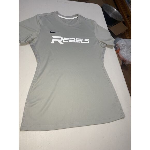 Nike Women’s Active Grey Shirt, Logo Swoosh, Dri Fit Short Sleeve , Size Medium - Picture 1 of 3